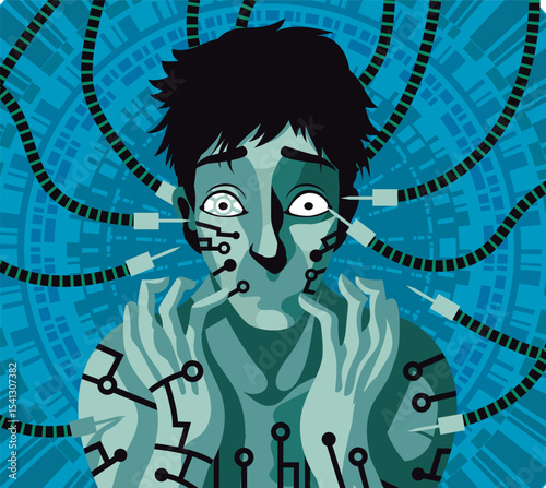 trapped in technology man with no mouth