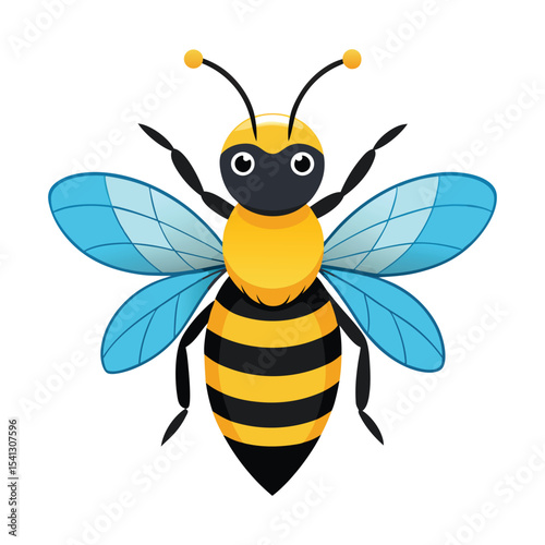 Yellow cartoon bee flying with sweet honey on a white background, a cute isolated insect illustration