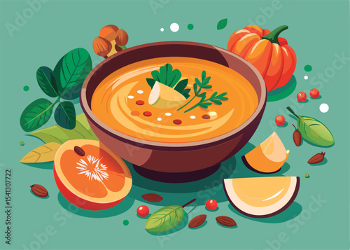 Autumn pumpkin soup in a bowl.