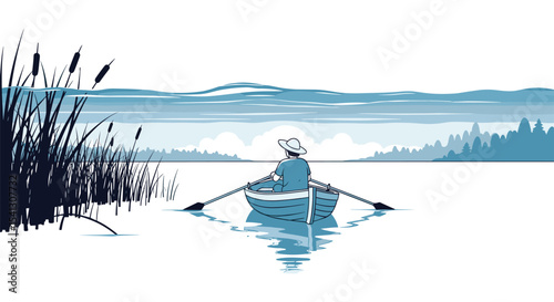 A Pixelated Journey on a Calm Lake A Serene Rowing Experience In Nature