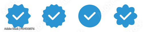 Blue tick verified badge icon set. Social media official account tick symbol , vector illustration . 