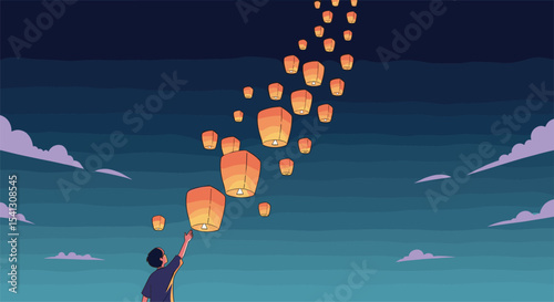 Releasing Lanterns into the Night Sky A Beautiful Sight of Hope and Celebration