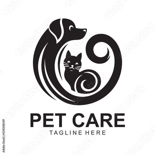 Dog Cat Pet Care Logo Design Vector