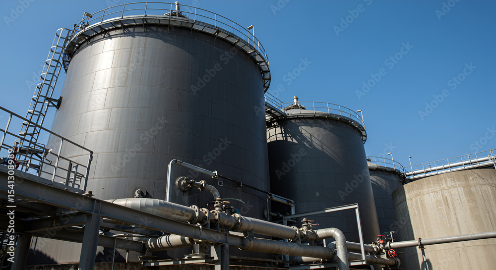 Industrial Storage Tanks Under Blue Sky Industrial Storage Tanks Under Blue Sky