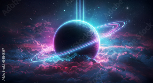 A beautiful vibrant nebula with planet in the space background illustration