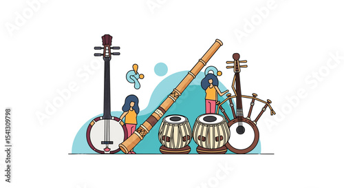 Celebrating Cultural Heritage Through Music A Vibrant Collection of Traditional Instruments and Figures