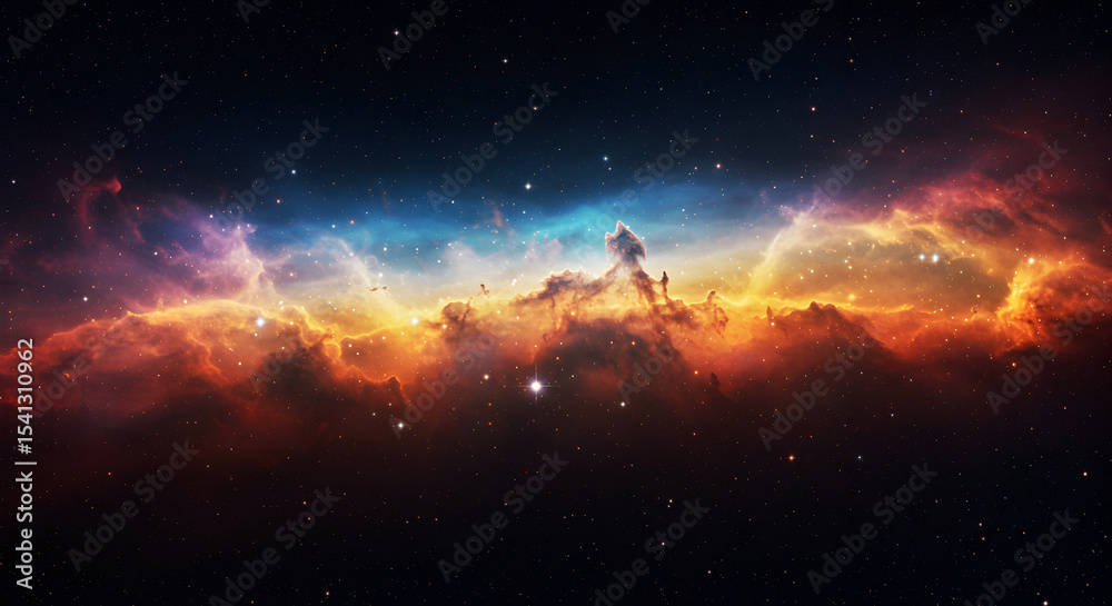 Fototapeta premium Colorful and vibrant depiction of nebulae and stars in deep space scenery