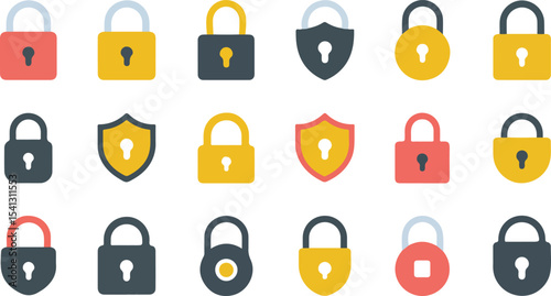 Padlock icons set silhouette