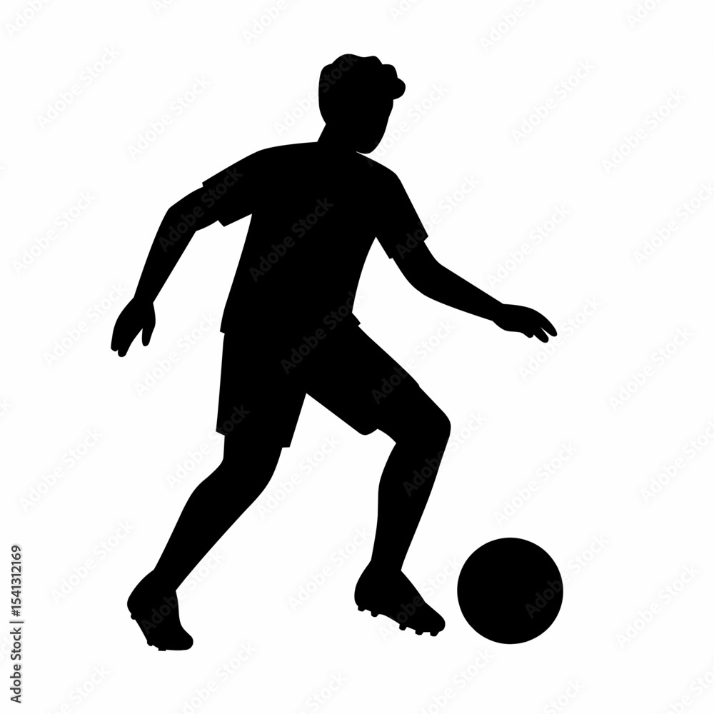 Obraz premium Football player kicking ball, isolated vector silhouette. Soccer logo