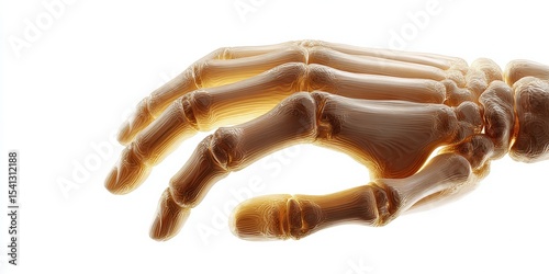 Detailed Anatomical Skeletal Hand with Transparent Structure on White Background for Medical Education and Scientific Visualization