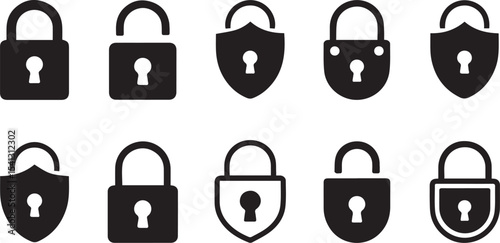 Padlock icons set silhouette
