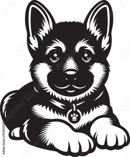 German Shepherd Dog Silhouette Vector | Black and White  Illustration