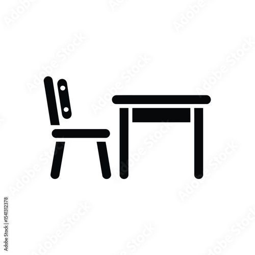 Simple black icon of a table and chair