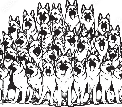 German Shepherd Dog Silhouette Vector | Black and White  Illustration