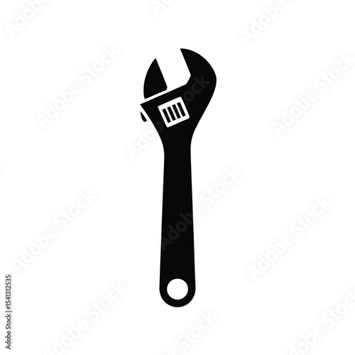 Simple black adjustable wrench icon illustration