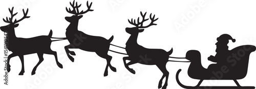 Santa claus reindeer sleigh silhouette isolated on white background