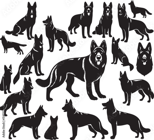 German Shepherd Dog Silhouette Vector | Black and White  Illustration