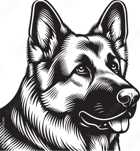 German Shepherd Dog Silhouette Vector | Black and White  Illustration