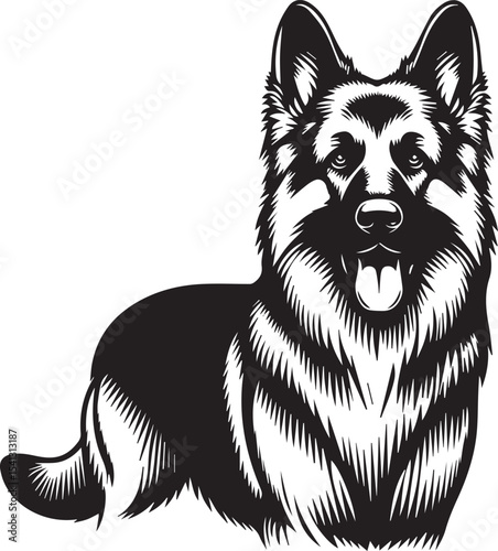 German Shepherd Dog Silhouette Vector | Black and White  Illustration