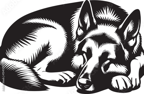 German Shepherd Dog Silhouette Vector | Black and White  Illustration
