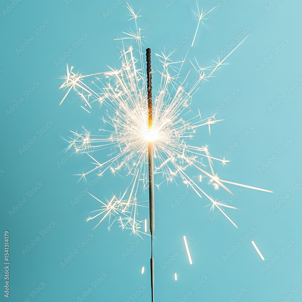 Obraz premium Single White Sparklers on a Light Blue Background