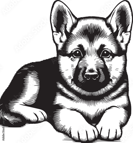 German Shepherd Dog Silhouette Vector | Black and White  Illustration