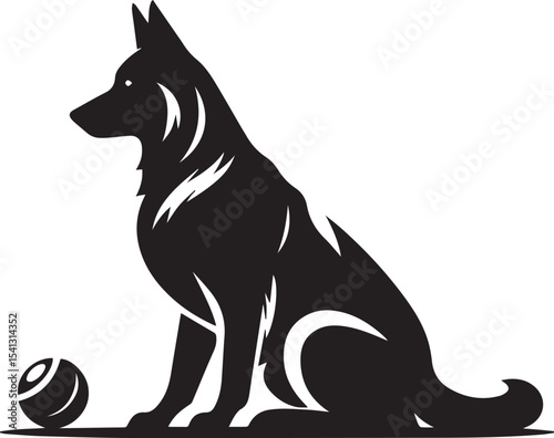 German Shepherd Dog Silhouette Vector | Black and White  Illustration
