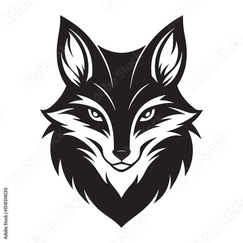 fox head black icon, flat style isolated icon silhouette vector art illustration on white background