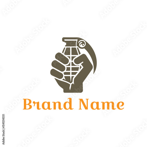 Grenade in hand vector logo illustration business concept design with thumb up like symbol