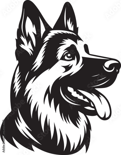 German Shepherd Dog Silhouette Vector | Black and White  Illustration