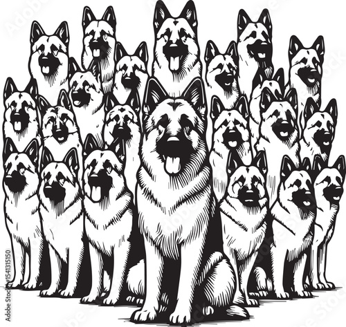 German Shepherd Dog Silhouette Vector | Black and White  Illustration