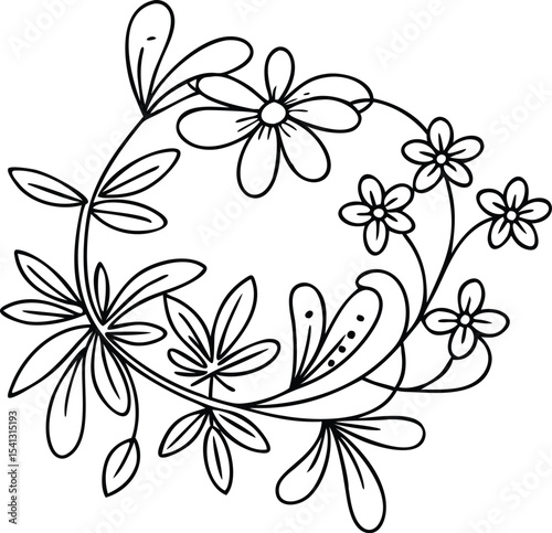 Floral calligraphic element black silhouette vector art and illustration