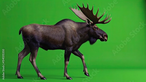 Wallpaper Mural Majestic moose walking against vibrant green background in studio setting during daylight hours Torontodigital.ca