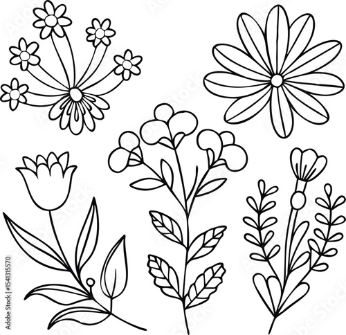 Hand drawn flower silhouette arrangements