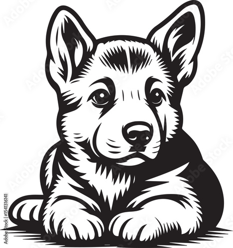 German Shepherd Dog Silhouette Vector | Black and White  Illustration