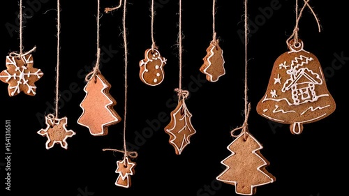 Christmas Composition. Christmas gingerbread cookies on a black background. Merry Christmas and New Year concept