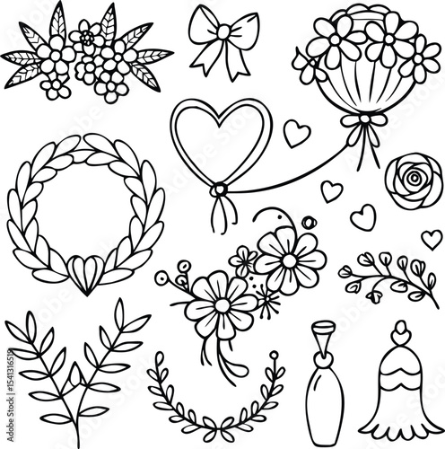 collection of hand drawn wedding ornament