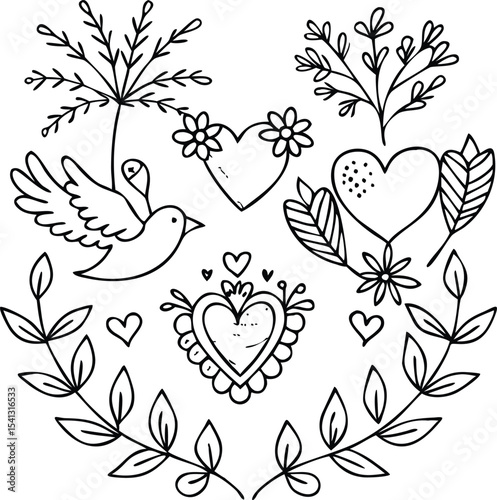 collection of hand drawn wedding ornament