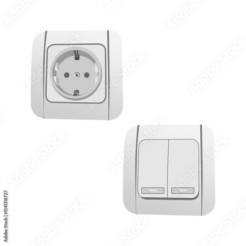 Electrical Socket and Switch Vector Illustration – Power Outlet and Light Switch for Building and Architecture Projects