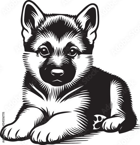 German Shepherd Dog Silhouette Vector | Black and White  Illustration