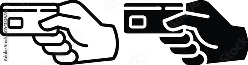 Minimalist Hand Holding Credit Card Icon – Line Art Contactless Payment Vector