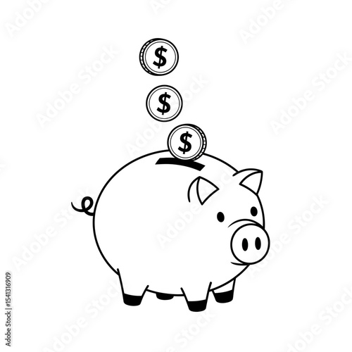 Piggy bank with coins isolated on white background representing savings and financial growth