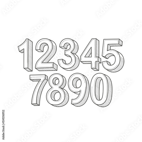 Numbers one through zero are isolated on white background in an outlined font