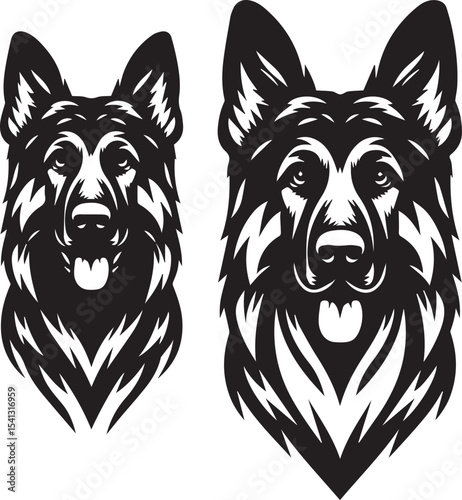 German Shepherd Dog Silhouette Vector | Black and White  Illustration