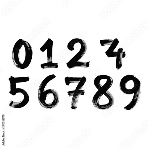 Handwritten numbers from zero to nine isolated on white background