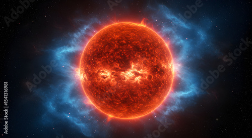 Vibrant depiction of a sun with energy and luminosity in the universe