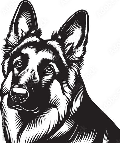 German Shepherd Dog Silhouette Vector | Black and White  Illustration