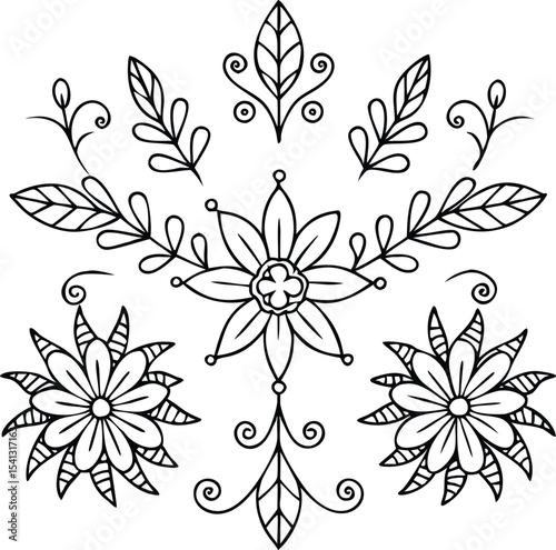 Elegant decorative ornamental floral set