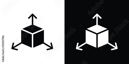 3D modeling icon in flat black solid vector set