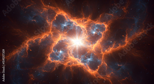 Vibrant Nebula with a bright star in the center of a cosmic space galaxy